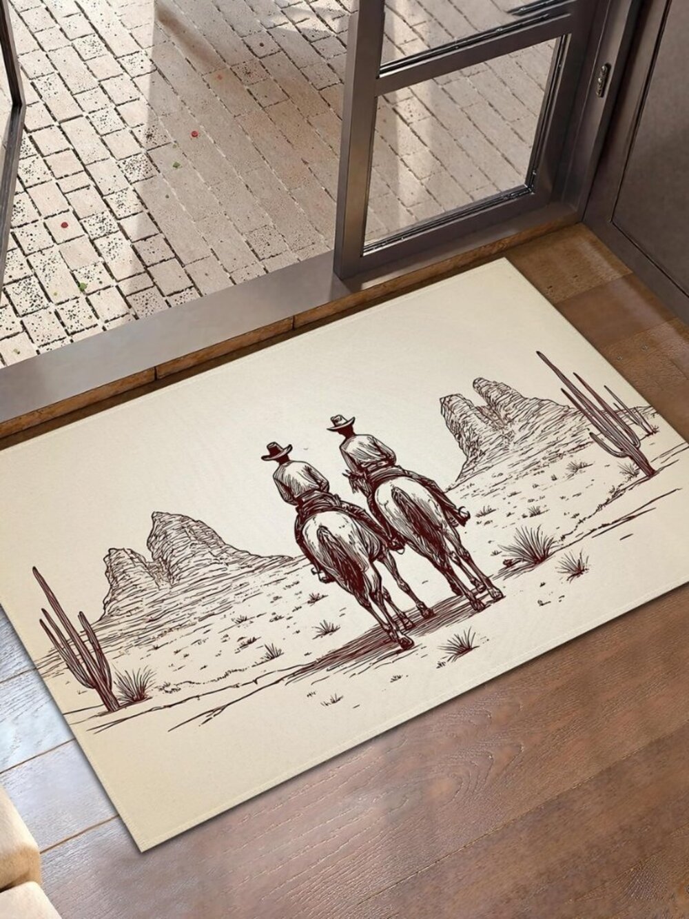 Door Mat, Western Cowboy Rugs for Front Door,Non-Slip Vintage Desert Cactus Low